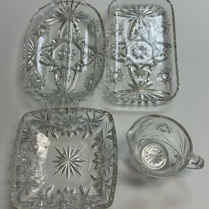 Set of 4 Anchor Hocking Prescut Clear Pattern Serving Dishes